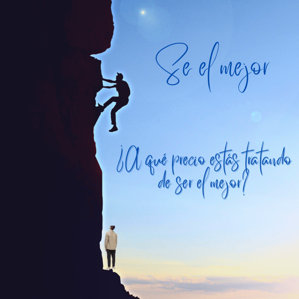 La trampa de la sobreexigencia hacia los hijos representada por un niño escalando una montaña empinada mientras un adulto lo observa desde abajo, simbolizando la presión por ser el mejor.